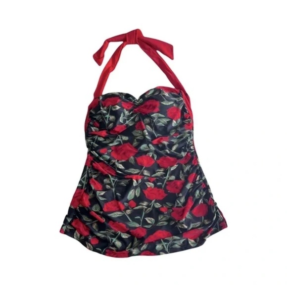 Cocoship | Retro Rose Floral Maillot Boy Short One Piece Swimsuit, 3XL (Size 14) - Picture 1 of 7